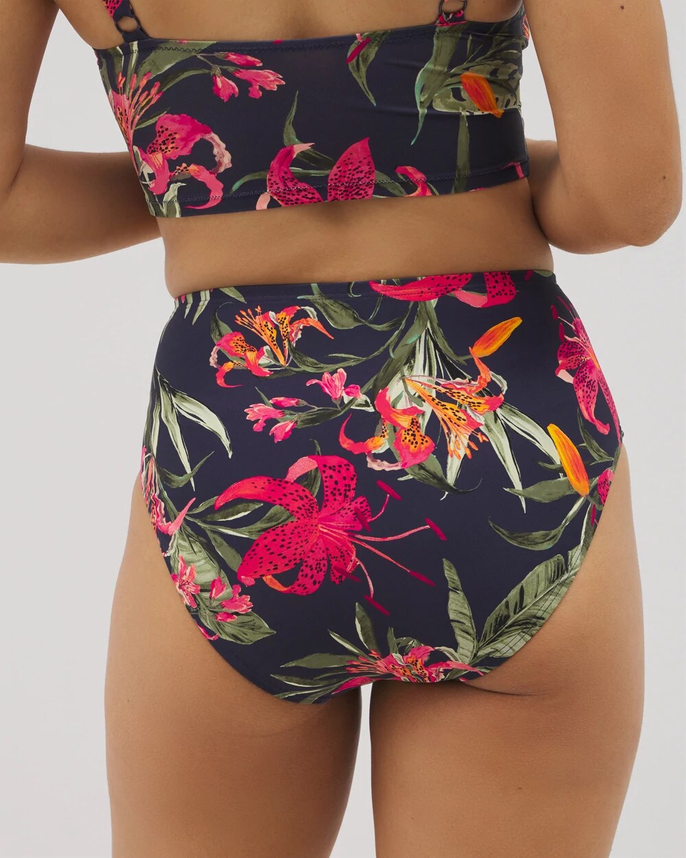 LE TIGRE TROPICAL NAVY Soma Swim Ruched High-Waist Bikini Bottom