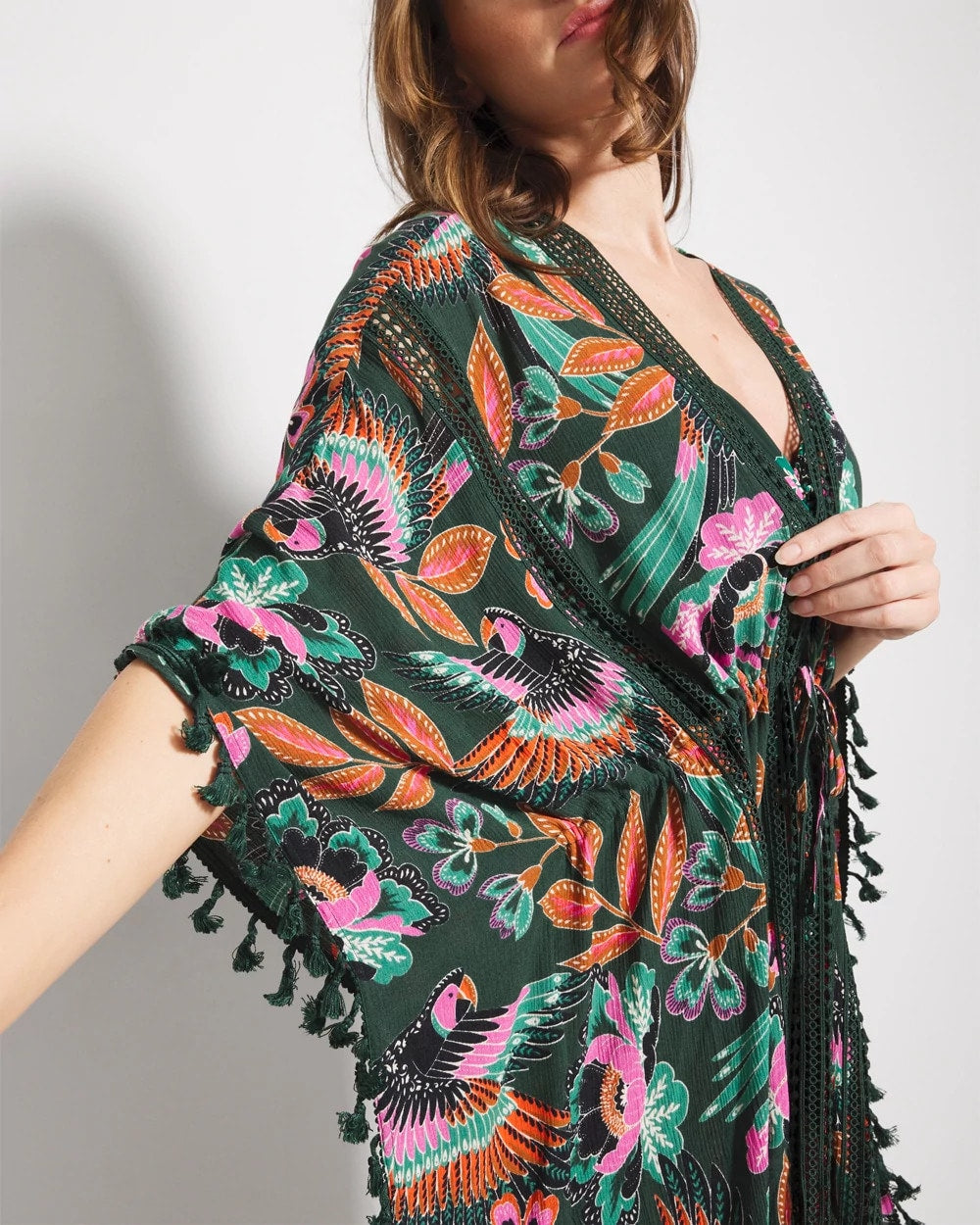 PARROT-ISE LUSH EMERALD Tie-Front Cover-Up
