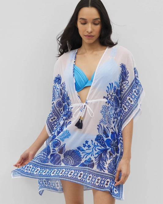 WHITE MULTI Beyond Control Sea Life Chiffon Caftan