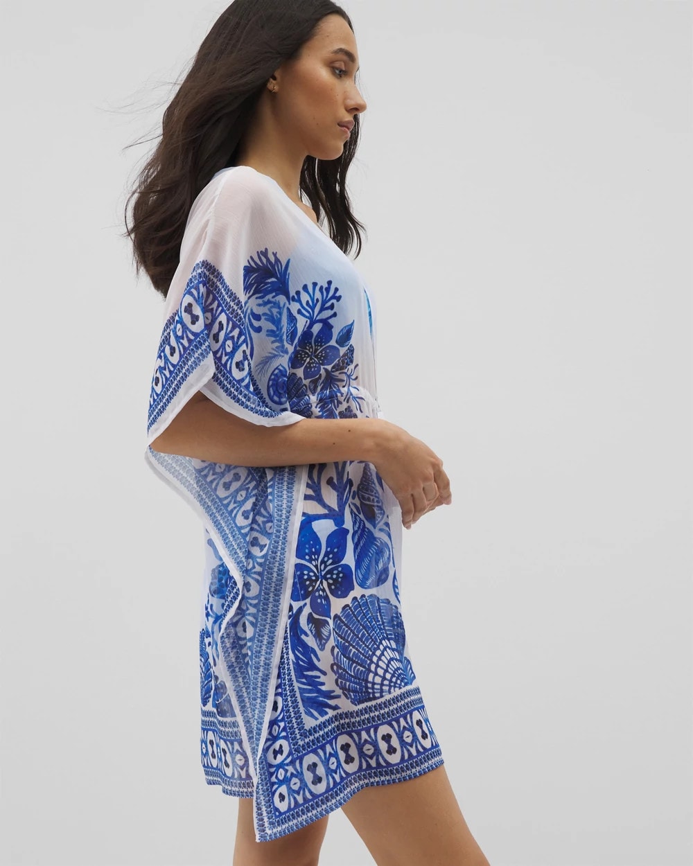 WHITE MULTI Beyond Control Sea Life Chiffon Caftan
