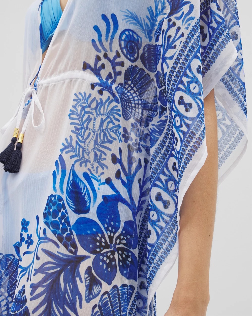 WHITE MULTI Beyond Control Sea Life Chiffon Caftan