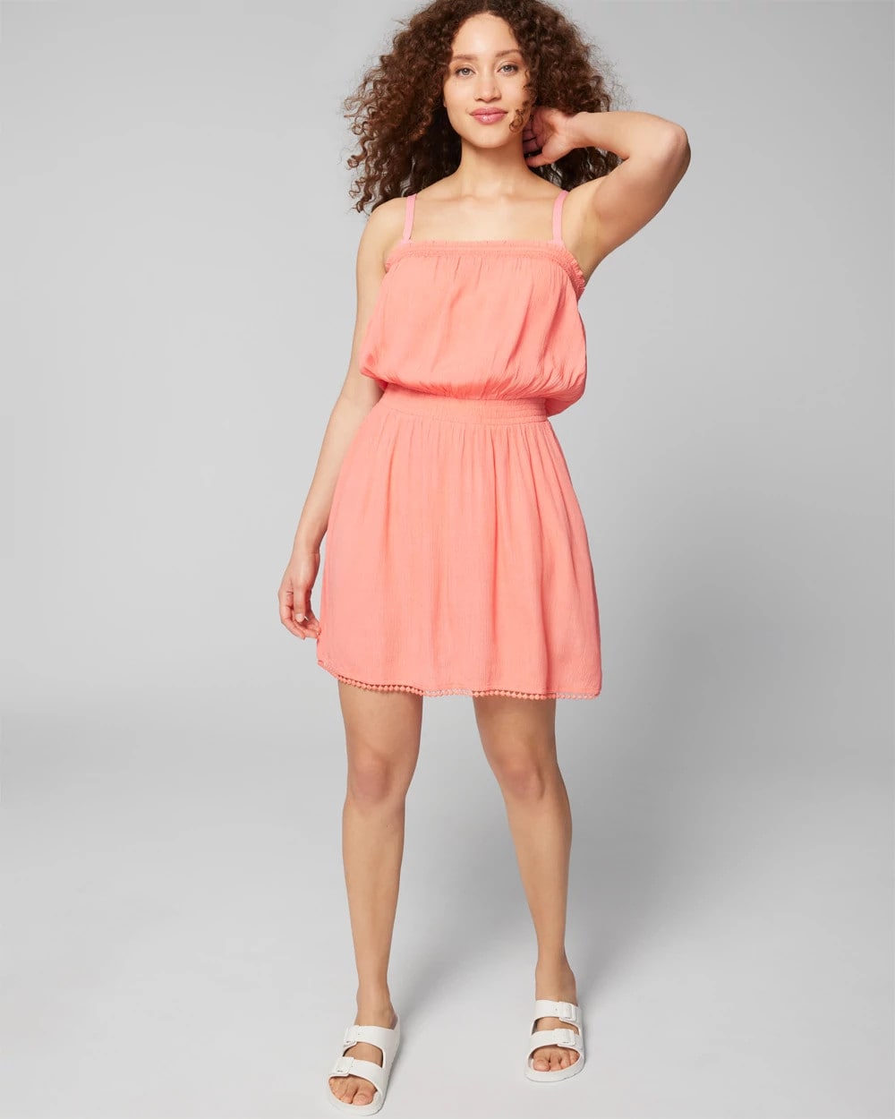 SHELL PINK Bandeau Pom-Trim Cover-Up