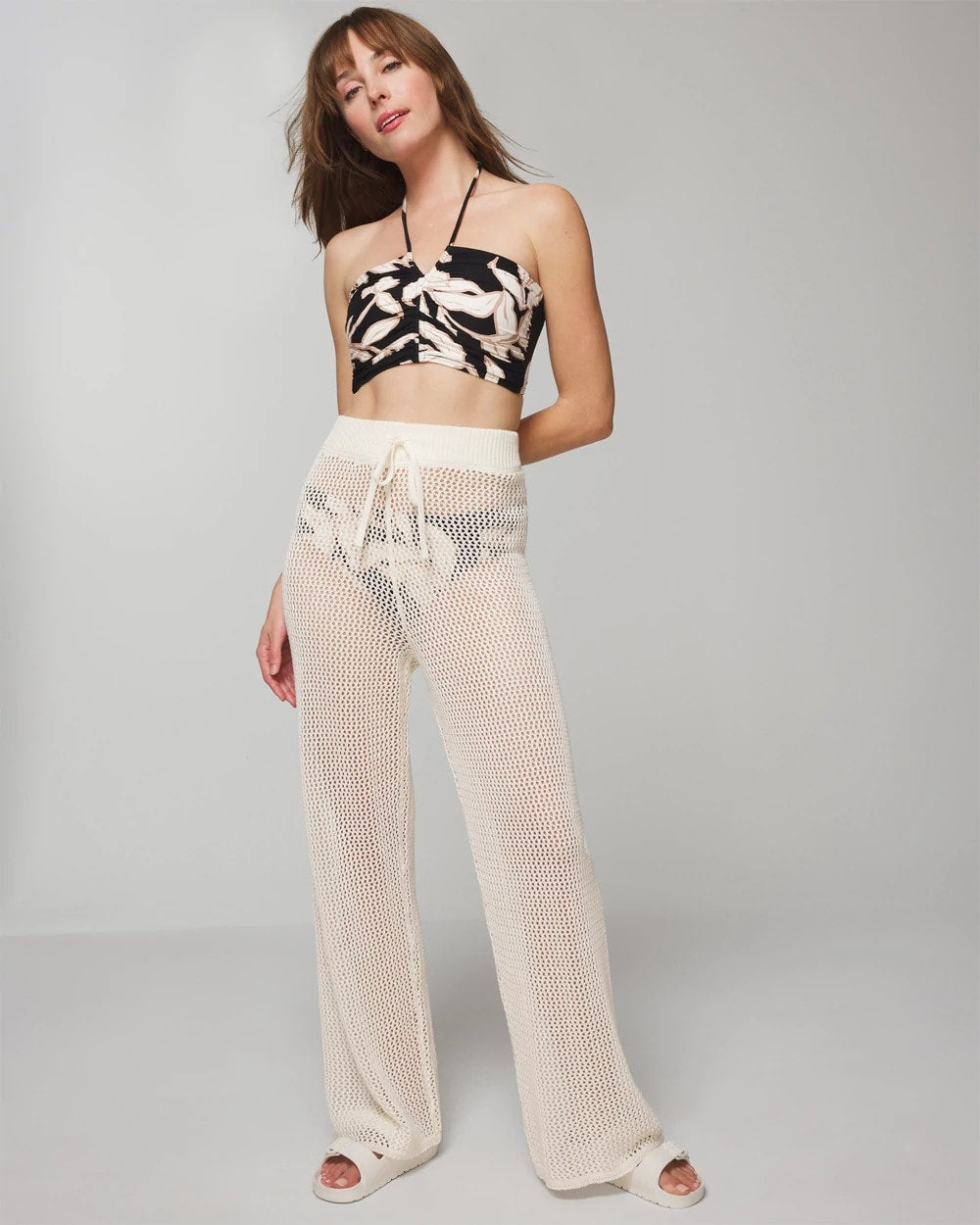 COCONUT Cotton Crochet-Style Wide-Leg Pants