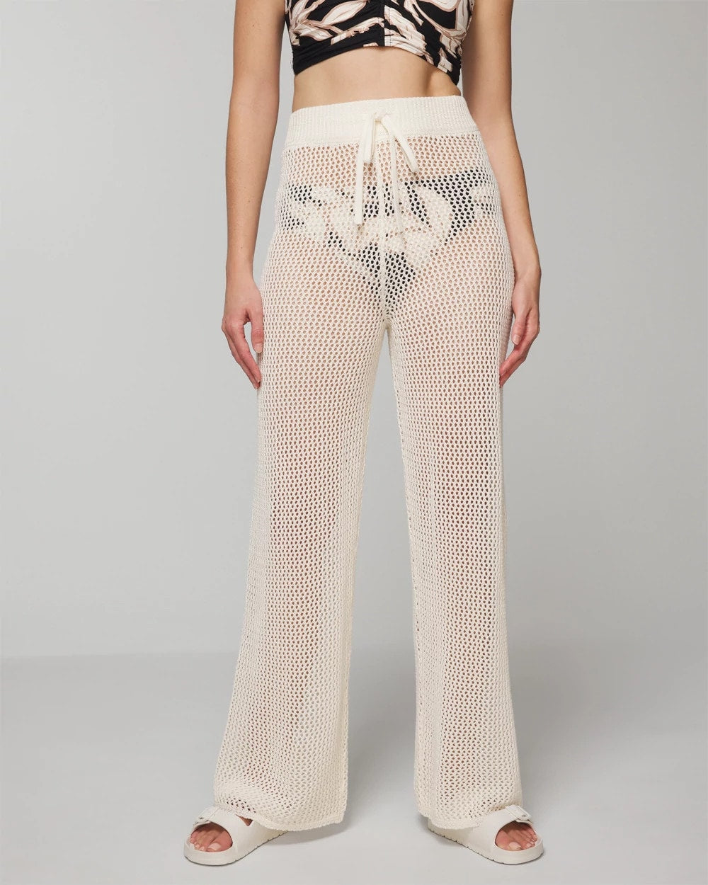 COCONUT Cotton Crochet-Style Wide-Leg Pants