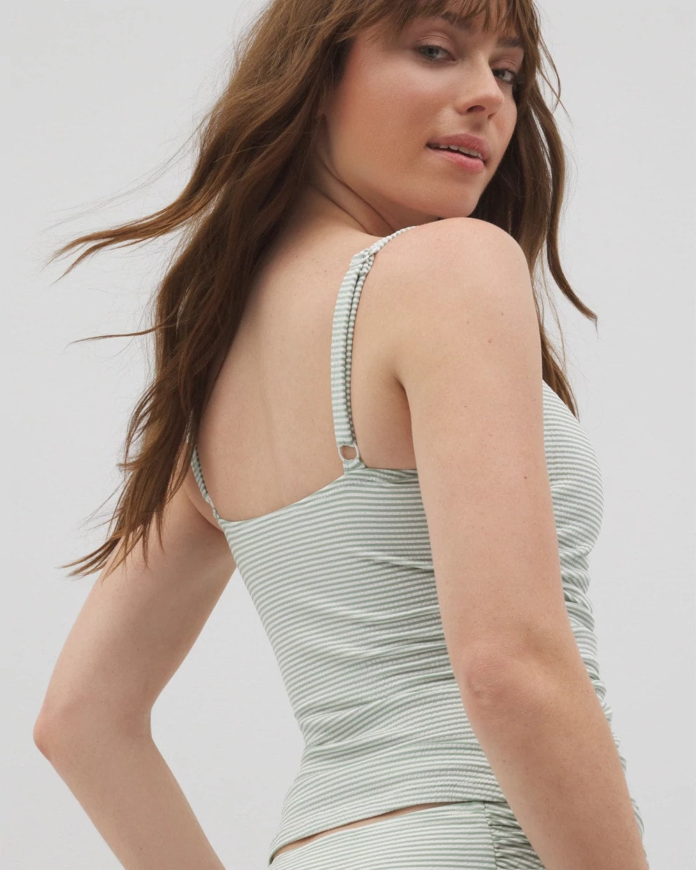 GREEN SEERSUCKER V-Wire Tankini Top