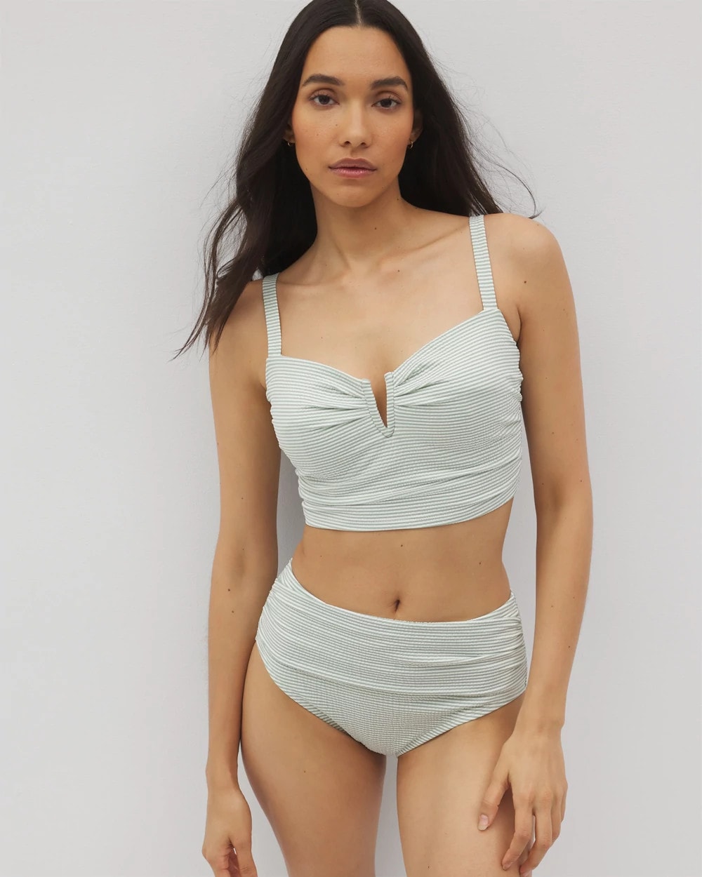 GREEN SEERSUCKER Seersucker High-Waist Bottoms