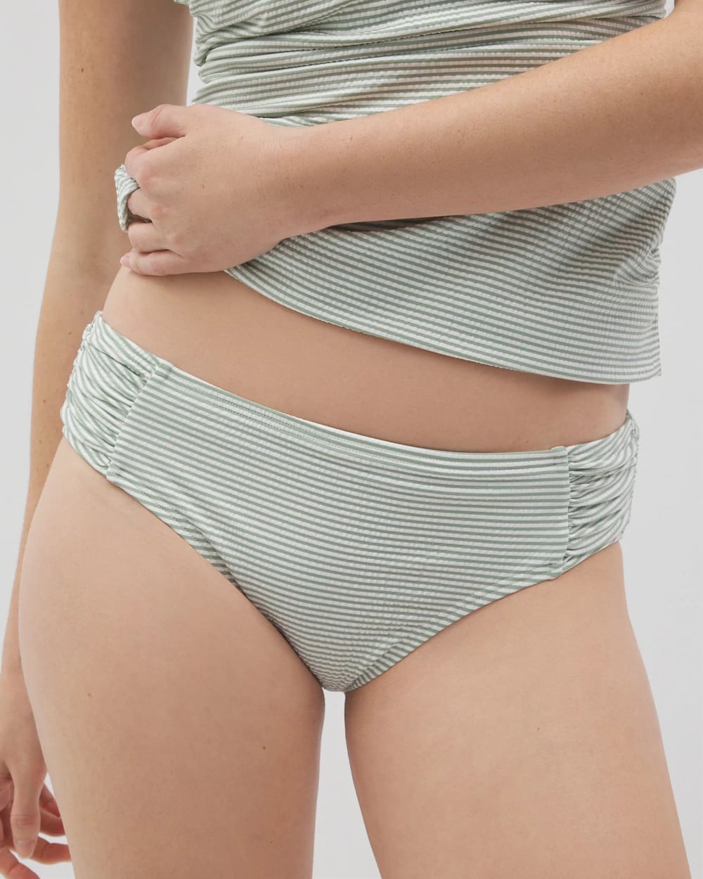 GREEN SEERSUCKER Ruched Bikini Bottoms