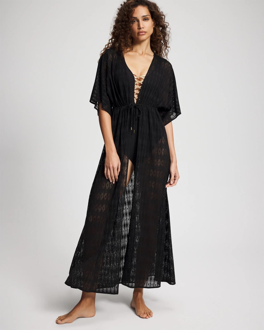 BLACK Sunkissed Crochet Open-Front Caftan