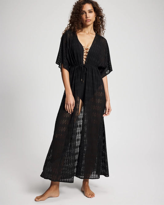 BLACK Sunkissed Crochet Open-Front Caftan