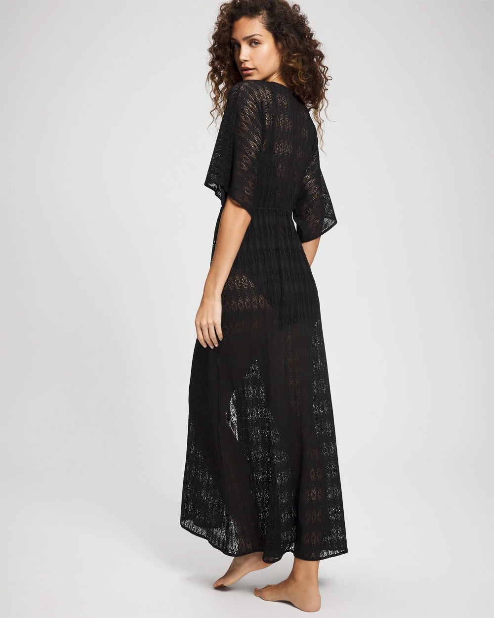 BLACK Sunkissed Crochet Open-Front Caftan