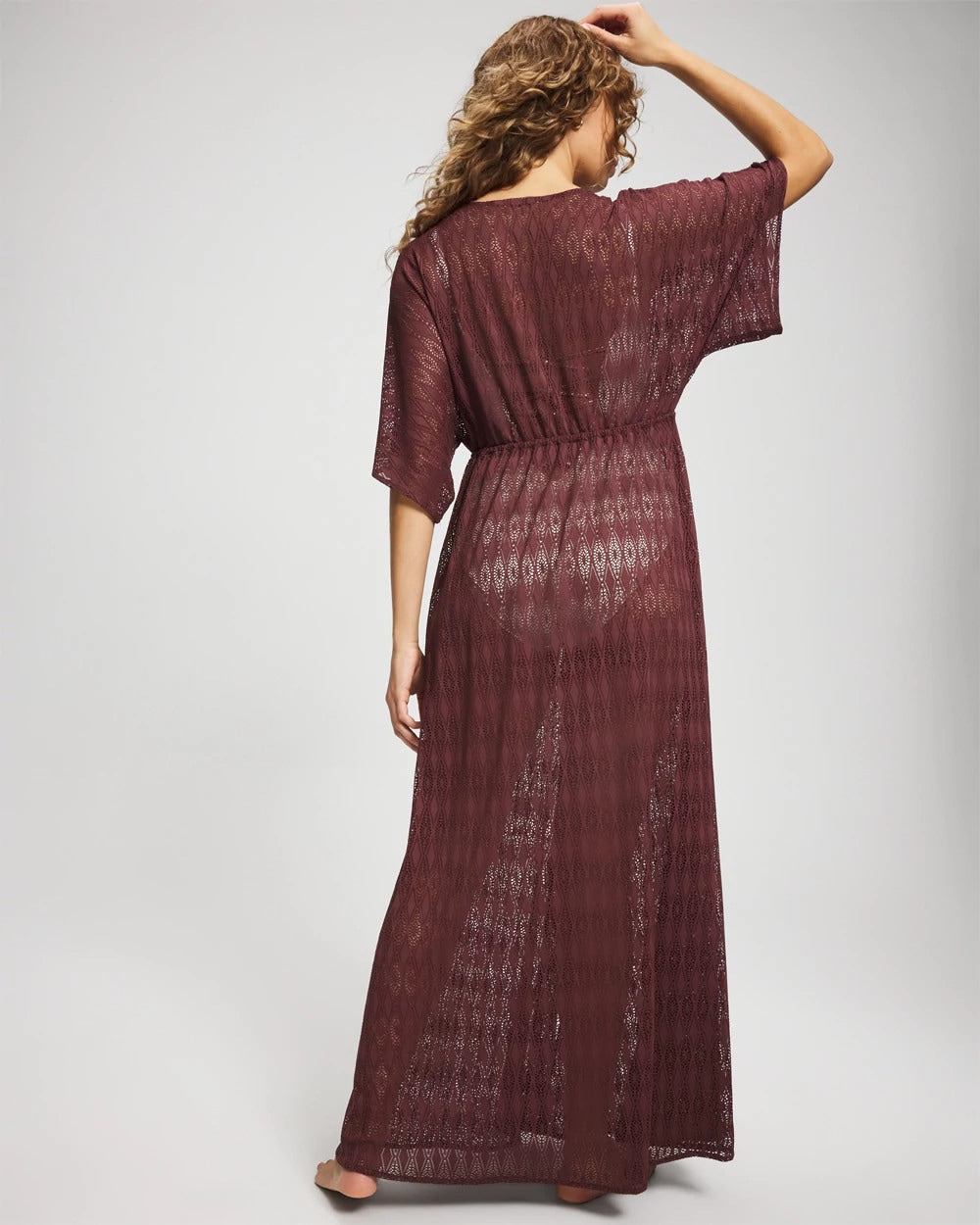 COFFEE Sunkissed Crochet Open-Front Caftan