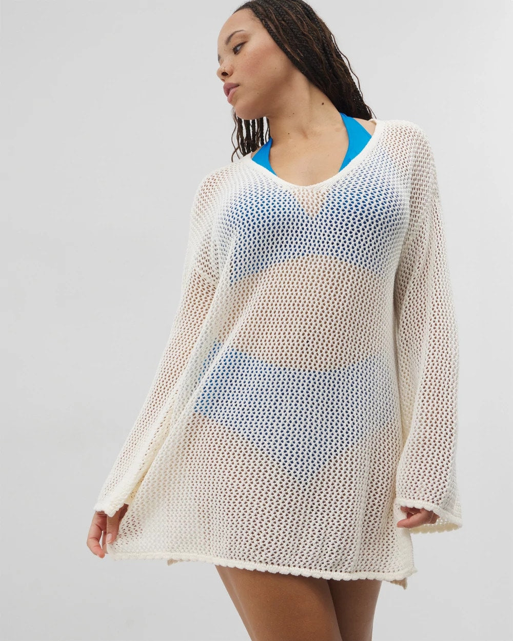 COCONUT Cotton Crochet-Style Shift Cover-Up