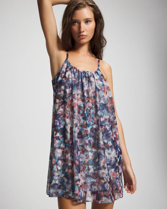 PETAL MOSAIC PETROL Mesh Ruched Chemise
